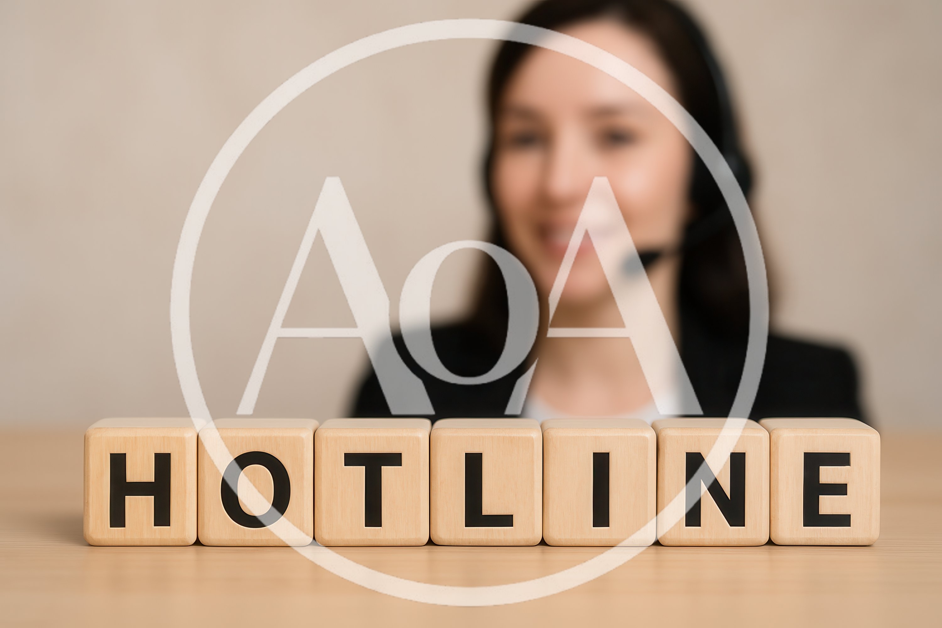 Customer Support Representative With Hotline Wooden Blocks