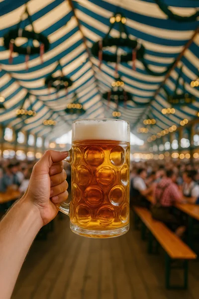 Hand Holding A Large Beer Mug At Oktoberfest