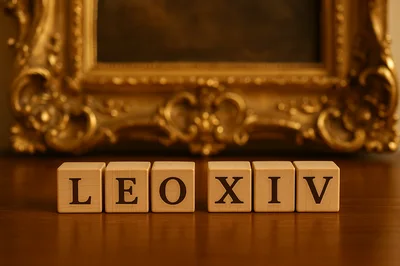 Wooden Blocks Spelling Leo XIV In Front Of Ornate Frame