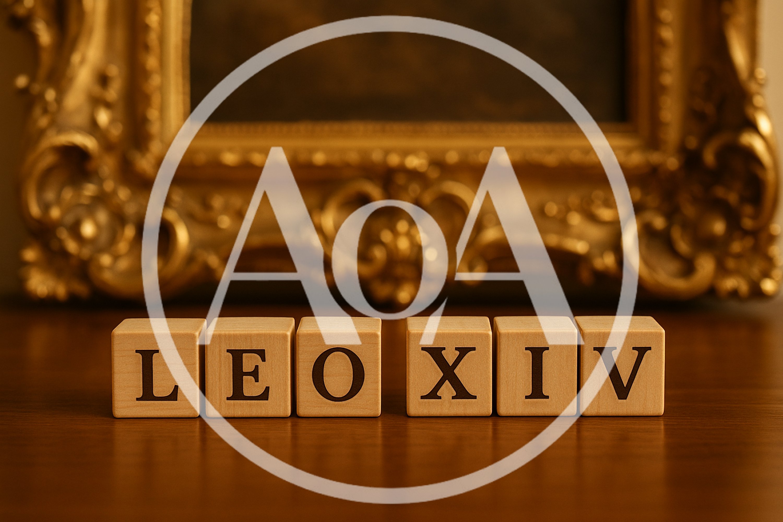 Wooden Blocks Spelling Leo XIV In Front Of Ornate Frame