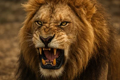 Close Up Portrait Of A Roaring Male Lion
