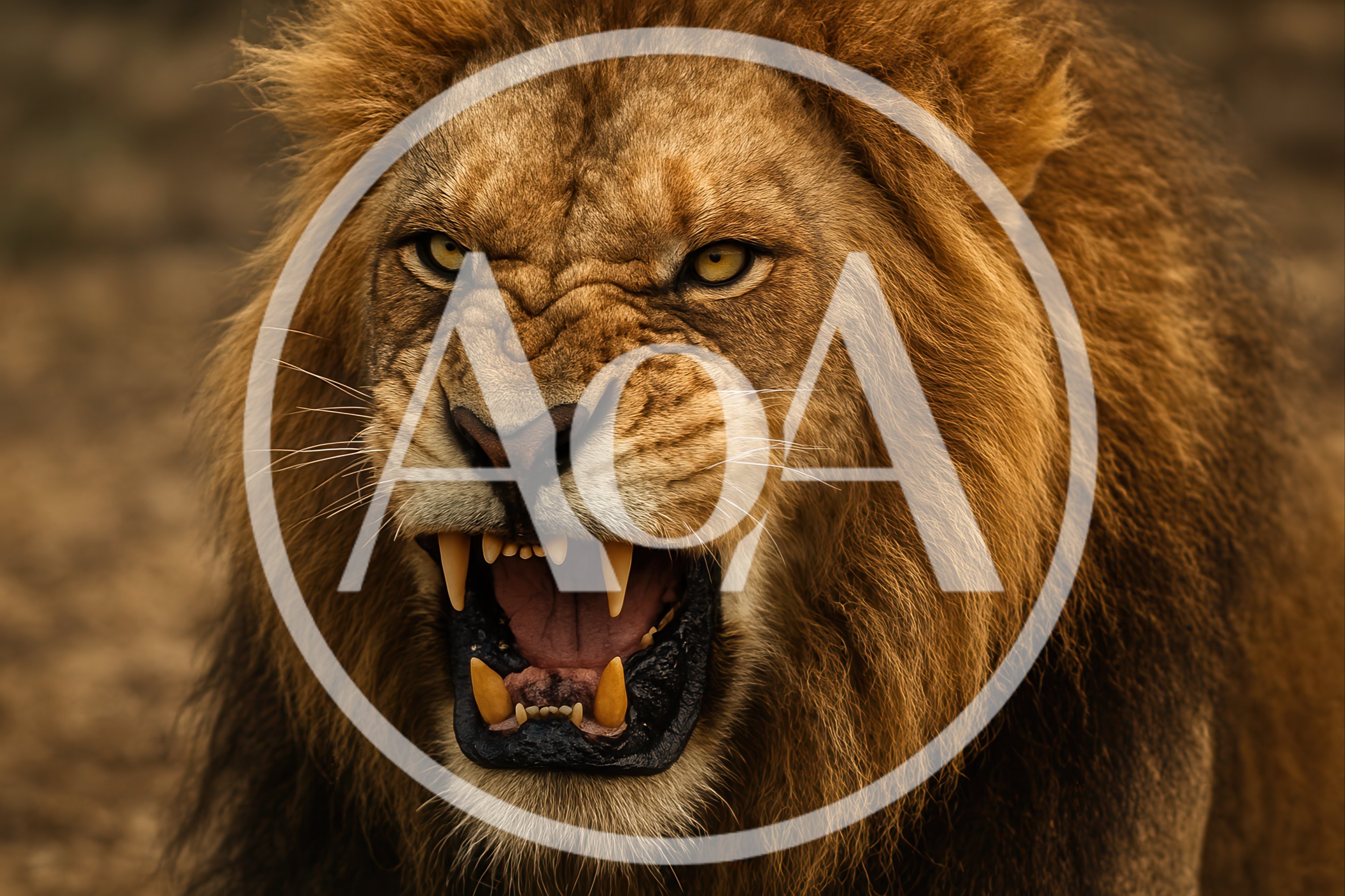 Close Up Portrait Of A Roaring Male Lion
