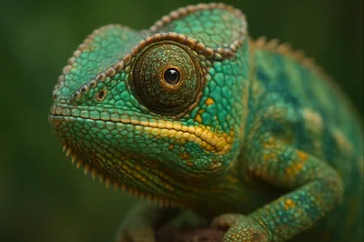 Close Up Portrait Of A Vibrant Green Chameleon