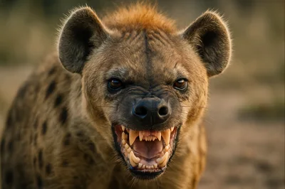 Aggressive Spotted Hyena Showing Teeth