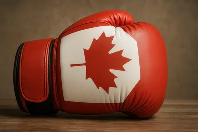 Red Boxing Glove With Canadian Maple Leaf Emblem