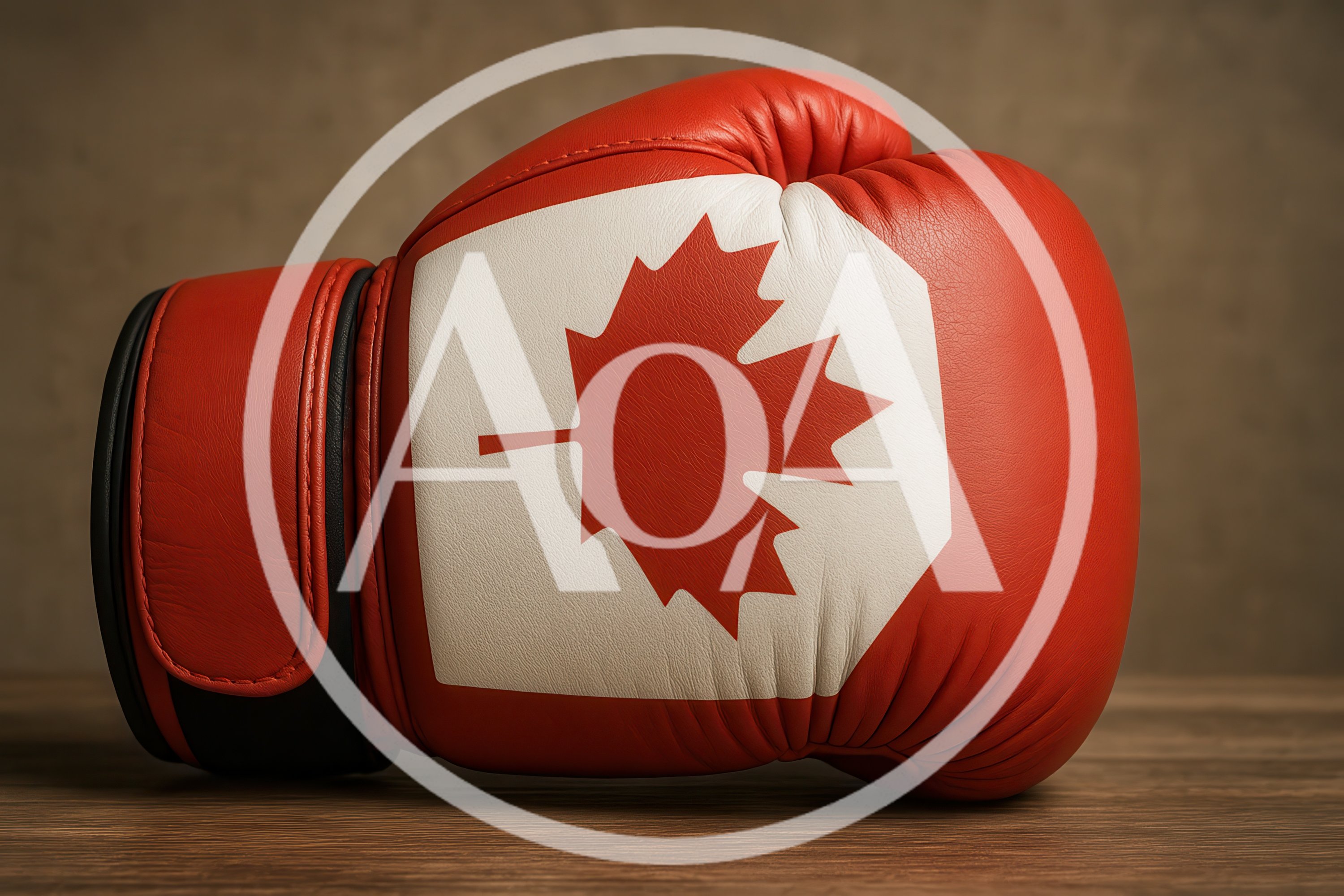 Red Boxing Glove With Canadian Maple Leaf Emblem
