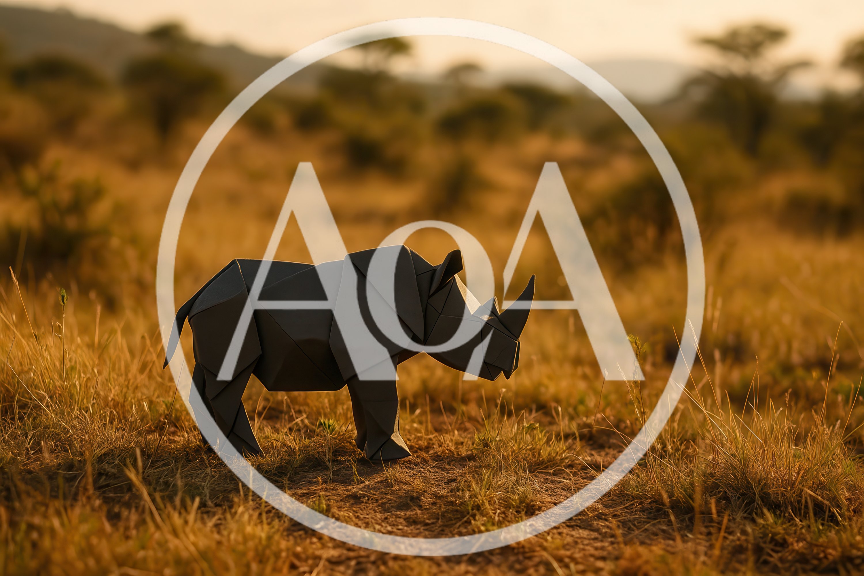 Origami Rhinoceros Sculpture In African Savanna