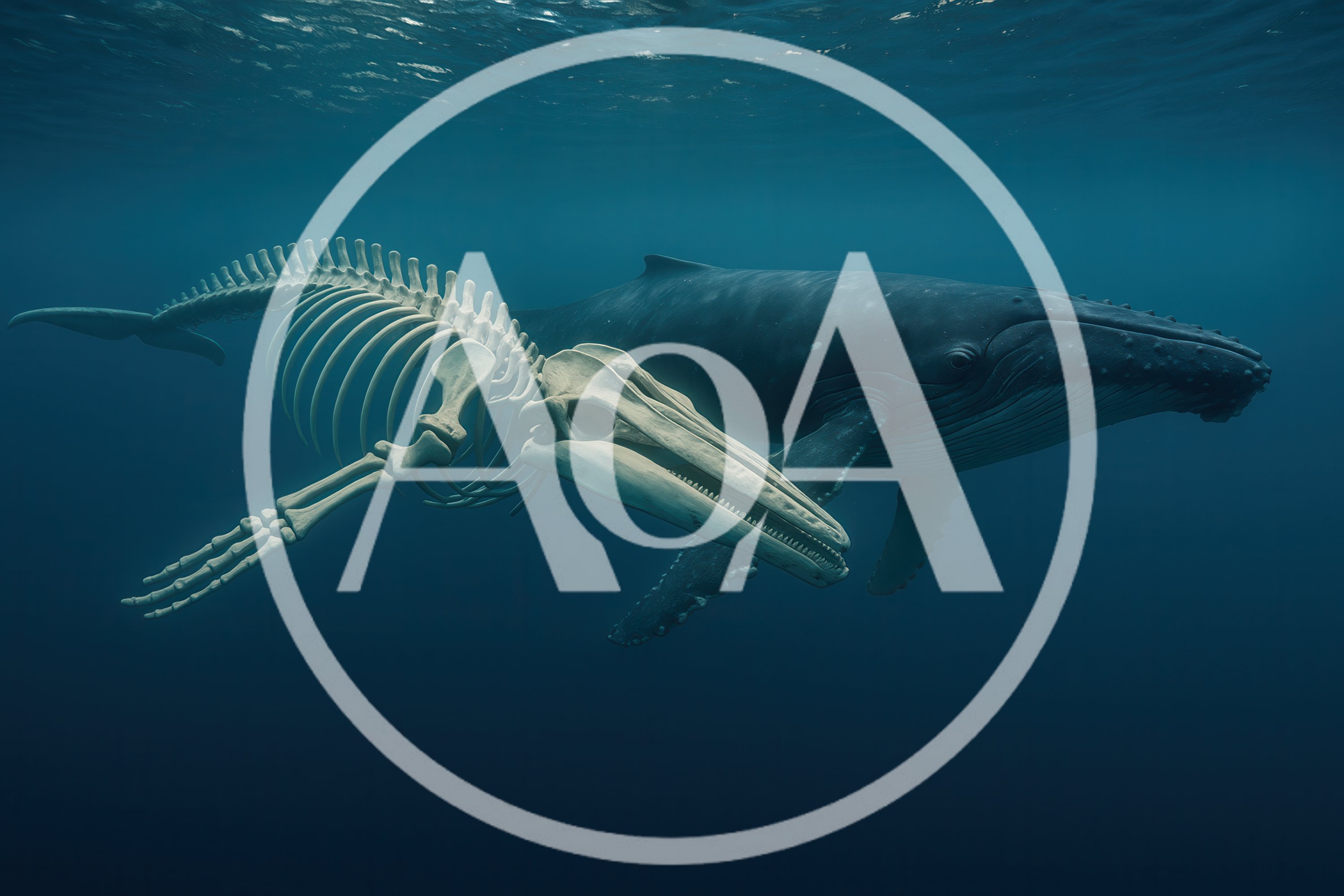 Humpback Whale Swimming Beside A Floating Skeleton