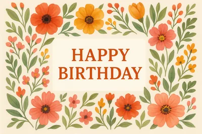 Watercolor Floral Happy Birthday Greeting Card Design