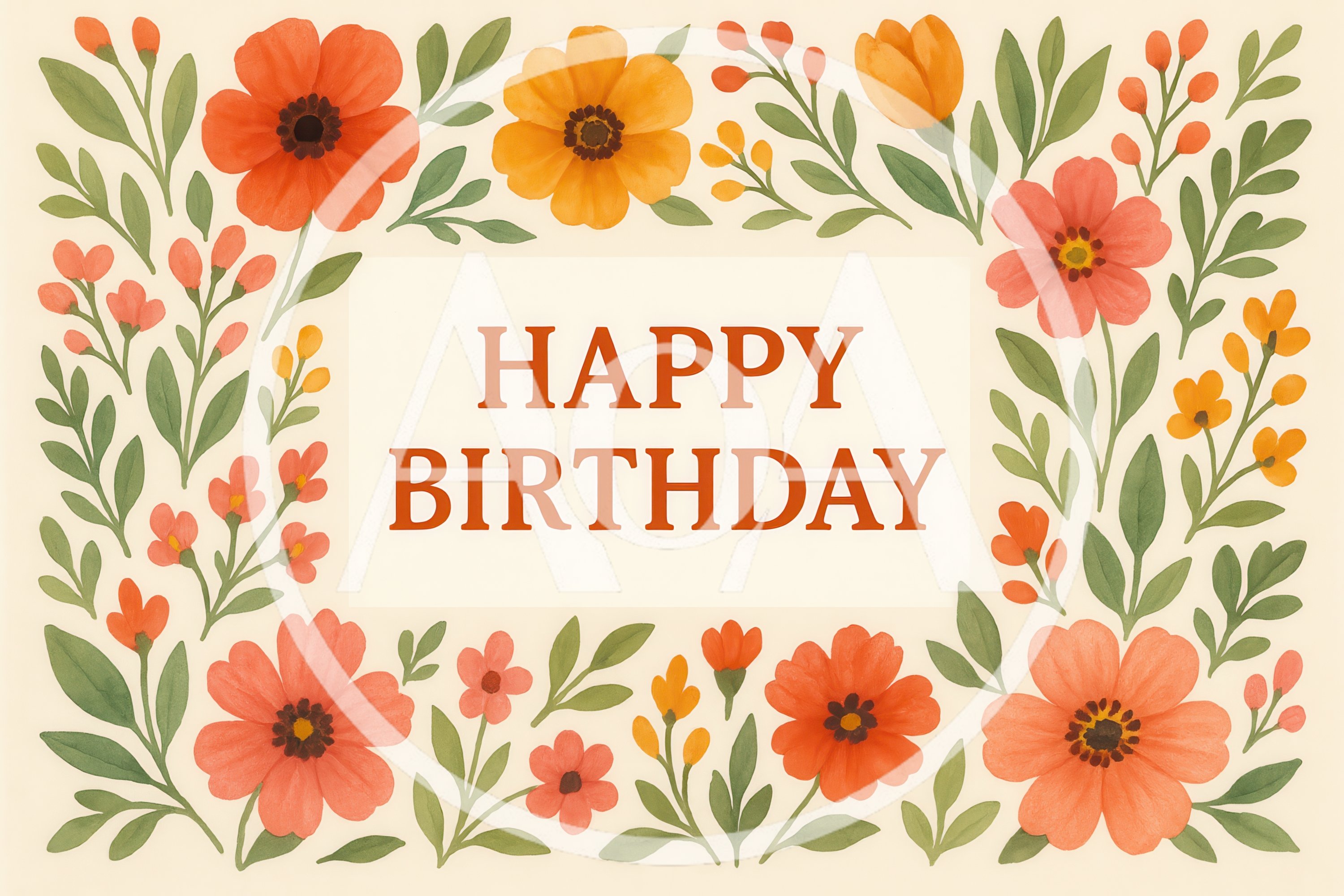 Watercolor Floral Happy Birthday Greeting Card Design