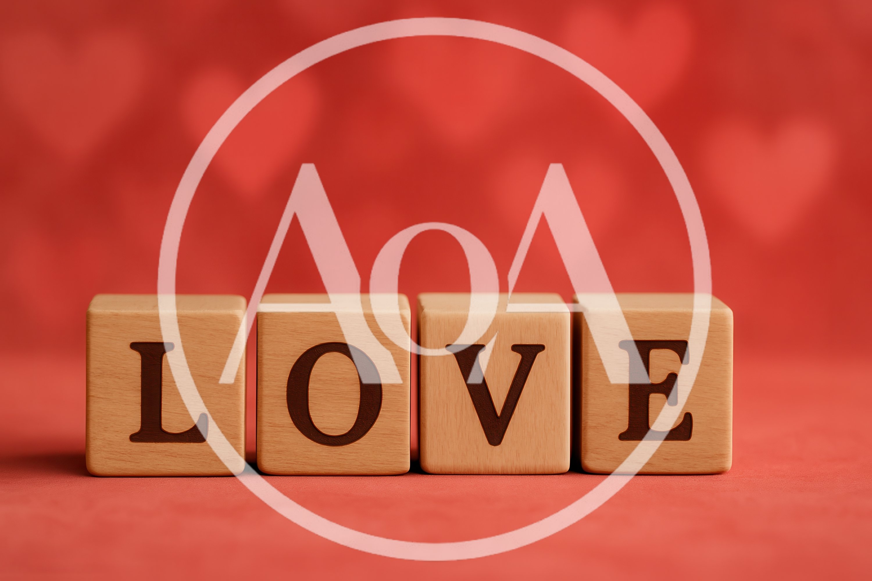 Wooden Blocks Spelling Love On Red Background
