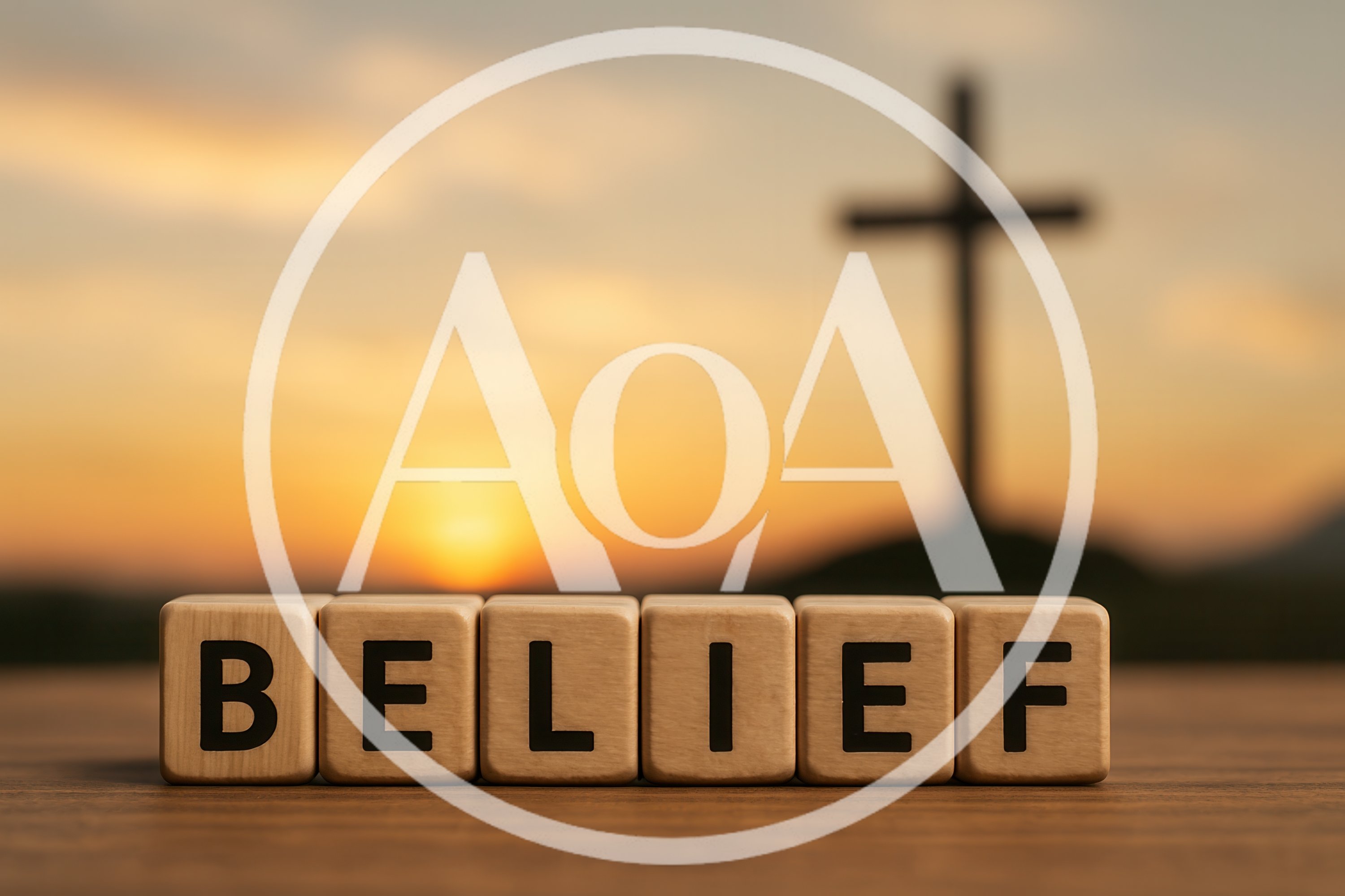 Wooden Blocks Spelling Belief With A Cross Silhouette