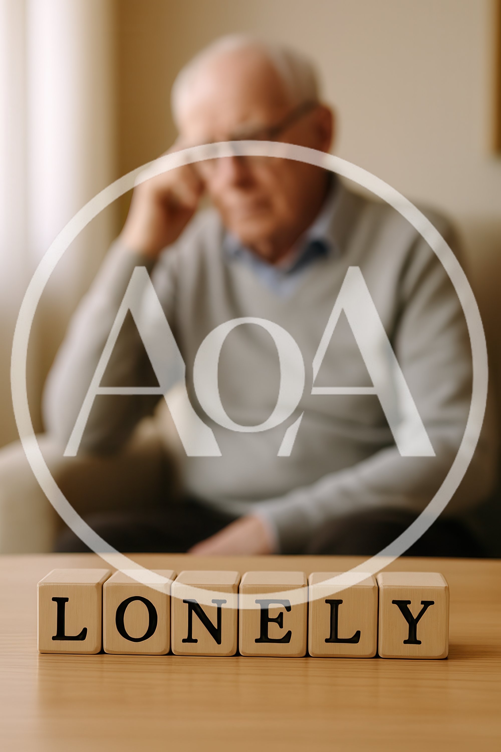Elderly Man Sitting Alone With Lonely Wooden Blocks
