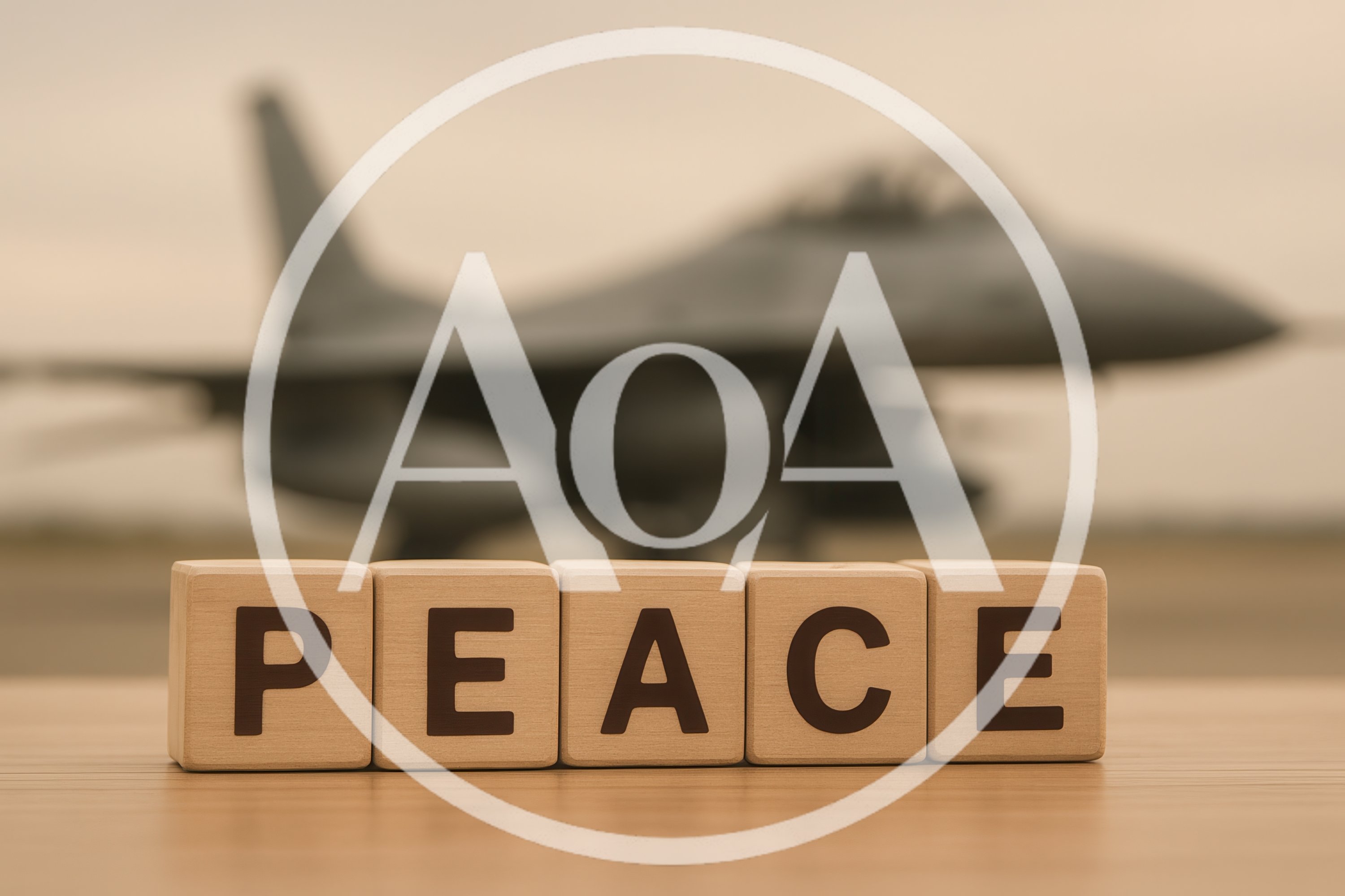 Wooden Blocks Spelling Peace With Fighter Jet Background