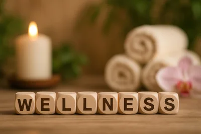 Wellness Concept With Wooden Blocks And Spa Accessories
