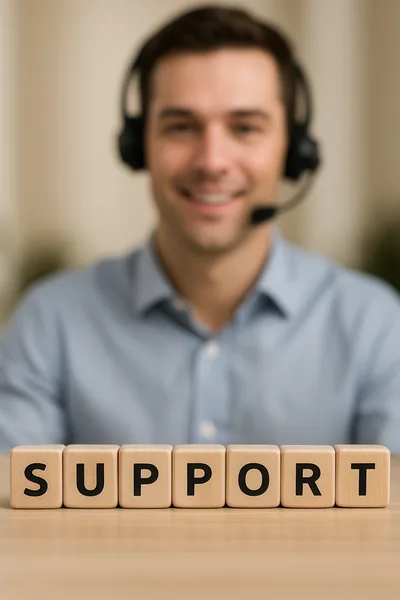 Customer Support Representative With Wooden Support Blocks
