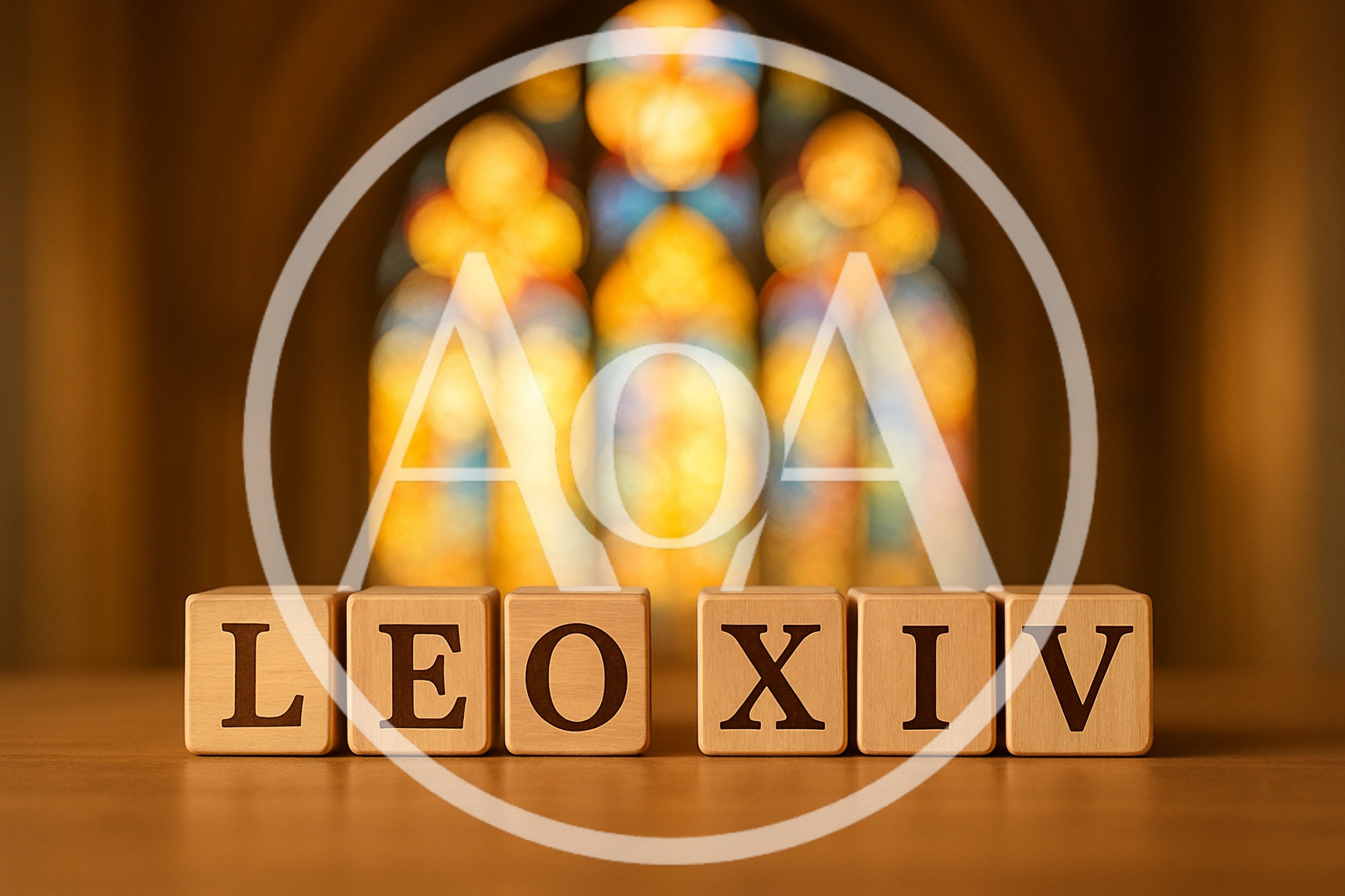 Wooden Blocks Spelling Leo XIV In A Church