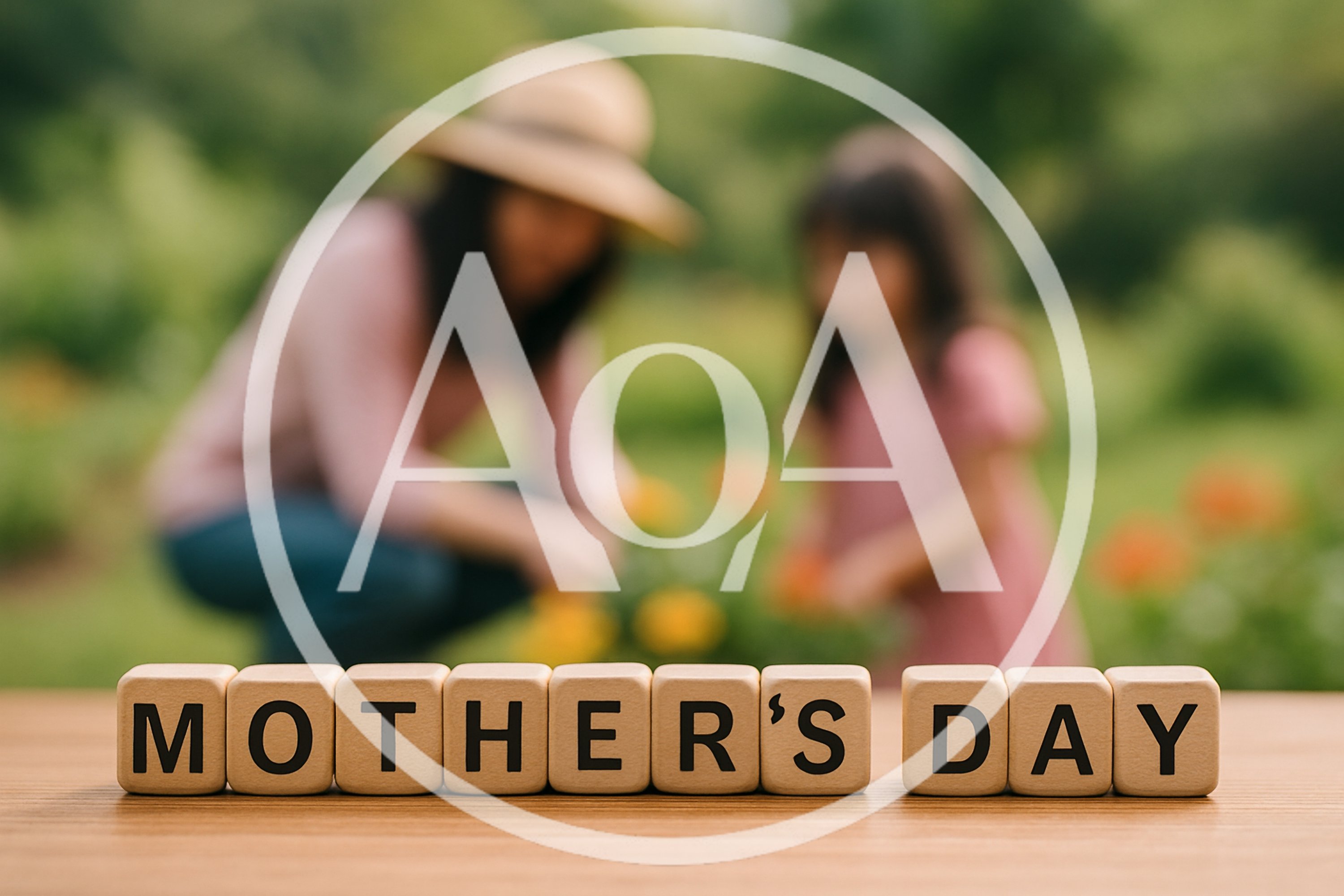 Wooden Blocks Spelling Mothers Day With Blurred Mother And Daughter
