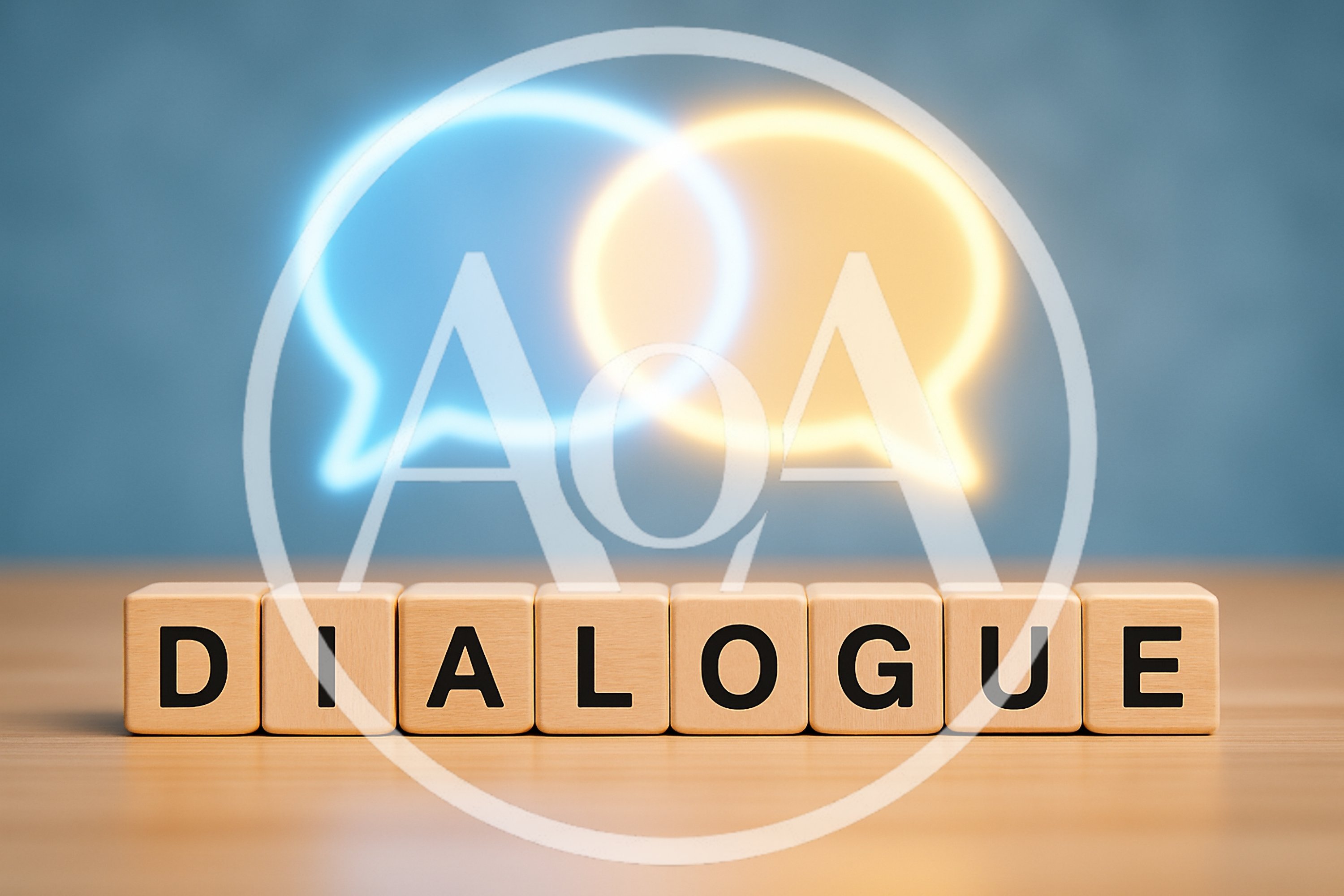 Wooden Blocks Spelling Dialogue With Glowing Speech Bubbles