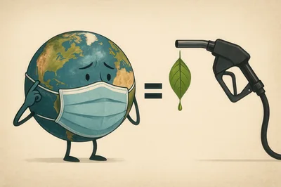 Anthropomorphic Earth Wearing A Face Mask With Fuel Nozzle