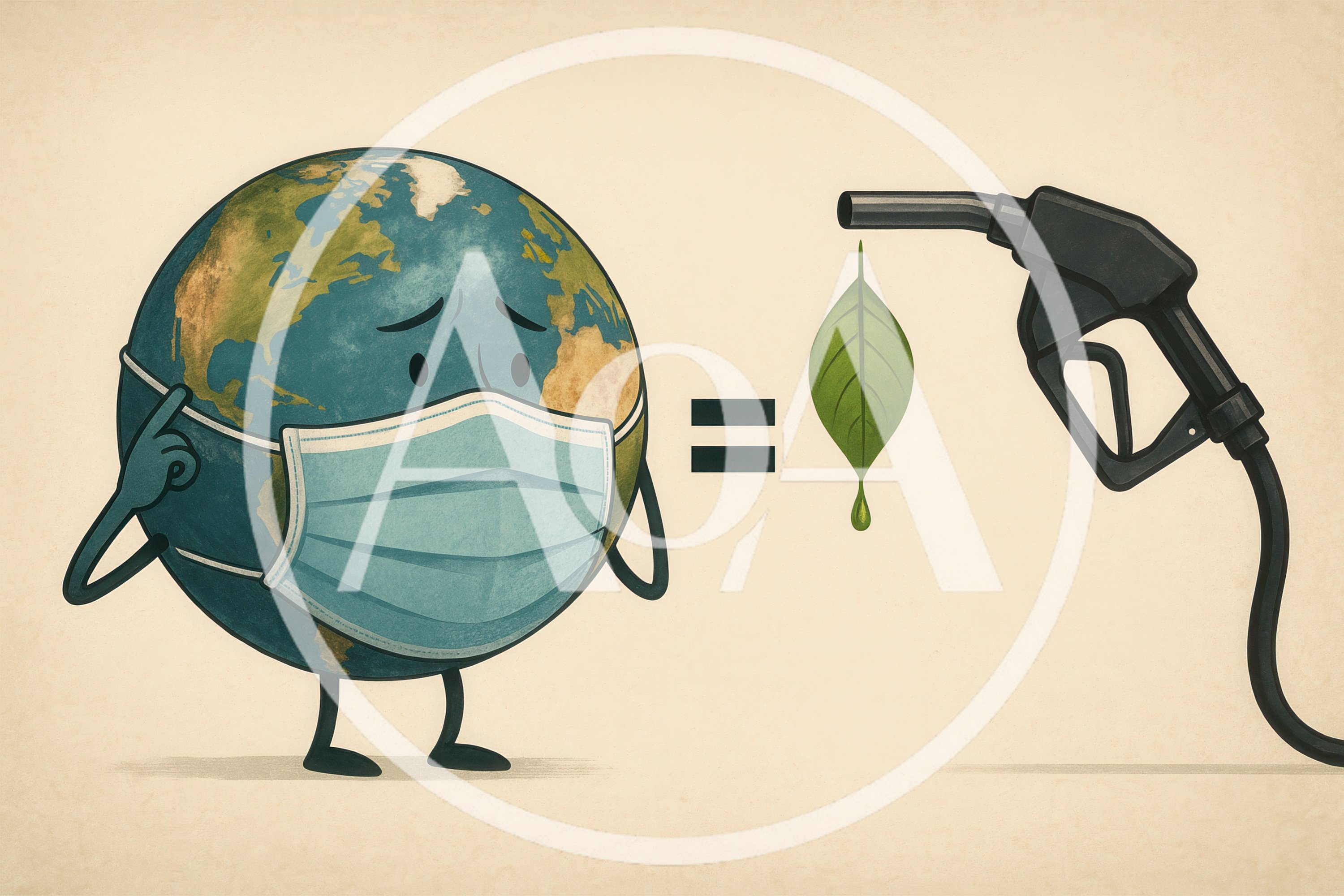 Anthropomorphic Earth Wearing A Face Mask With Fuel Nozzle