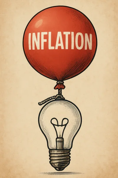 Conceptual Illustration of Inflation Lifting a Lightbulb