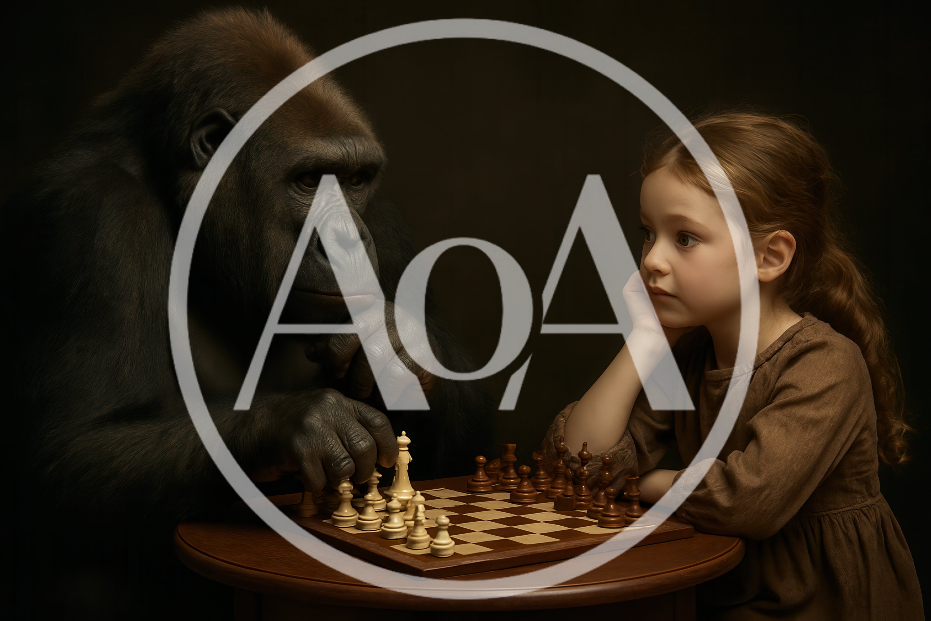 Gorilla And Young Girl Playing Chess