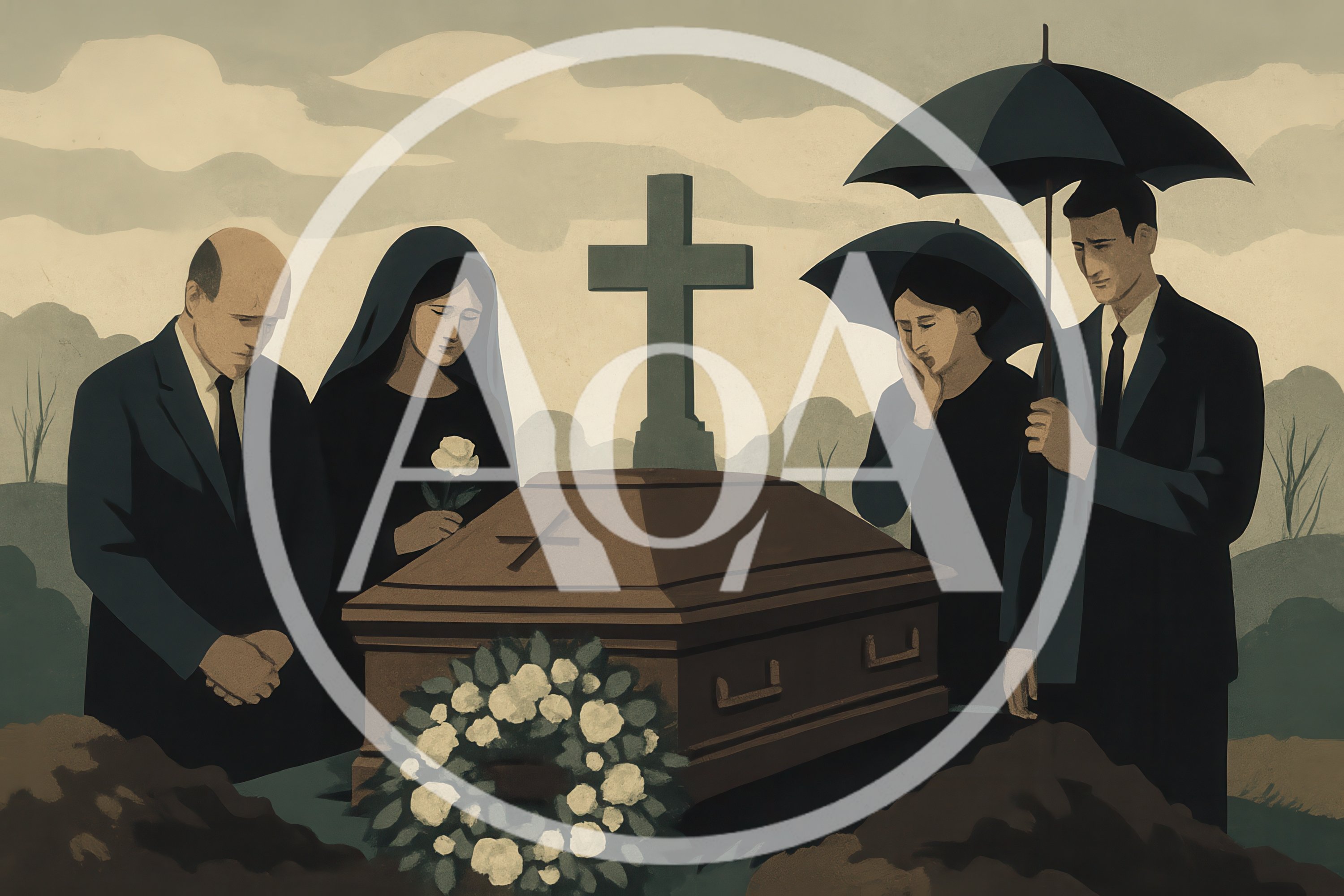 Mourners Standing Around A Casket At A Funeral