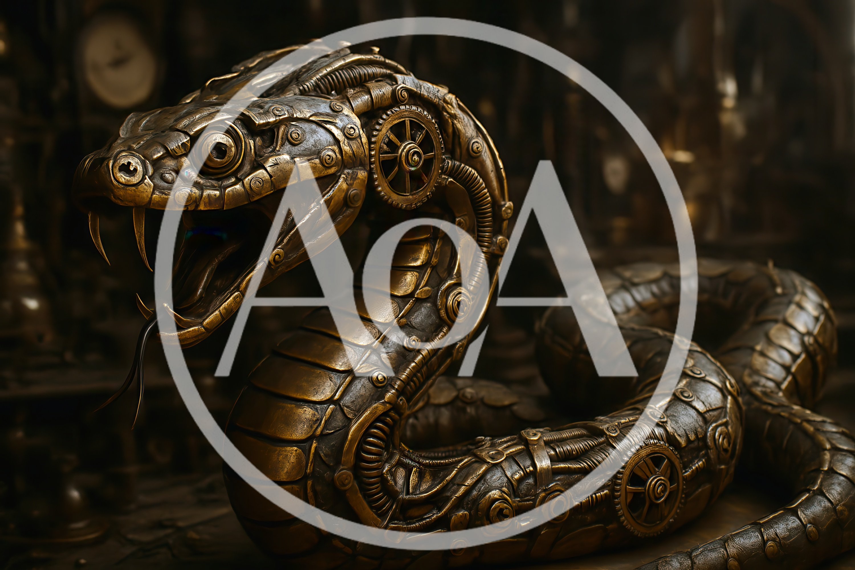 Steampunk Mechanical Snake Sculpture With Intricate Brass Details