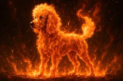 Fiery Poodle Dog Made Of Burning Flames