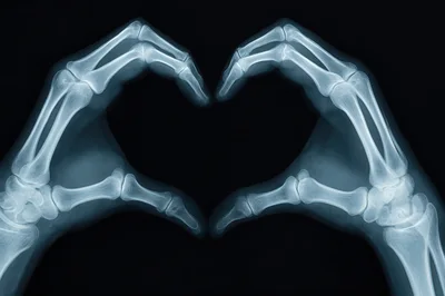 X-Ray Image Of Human Hands Forming A Heart Shape