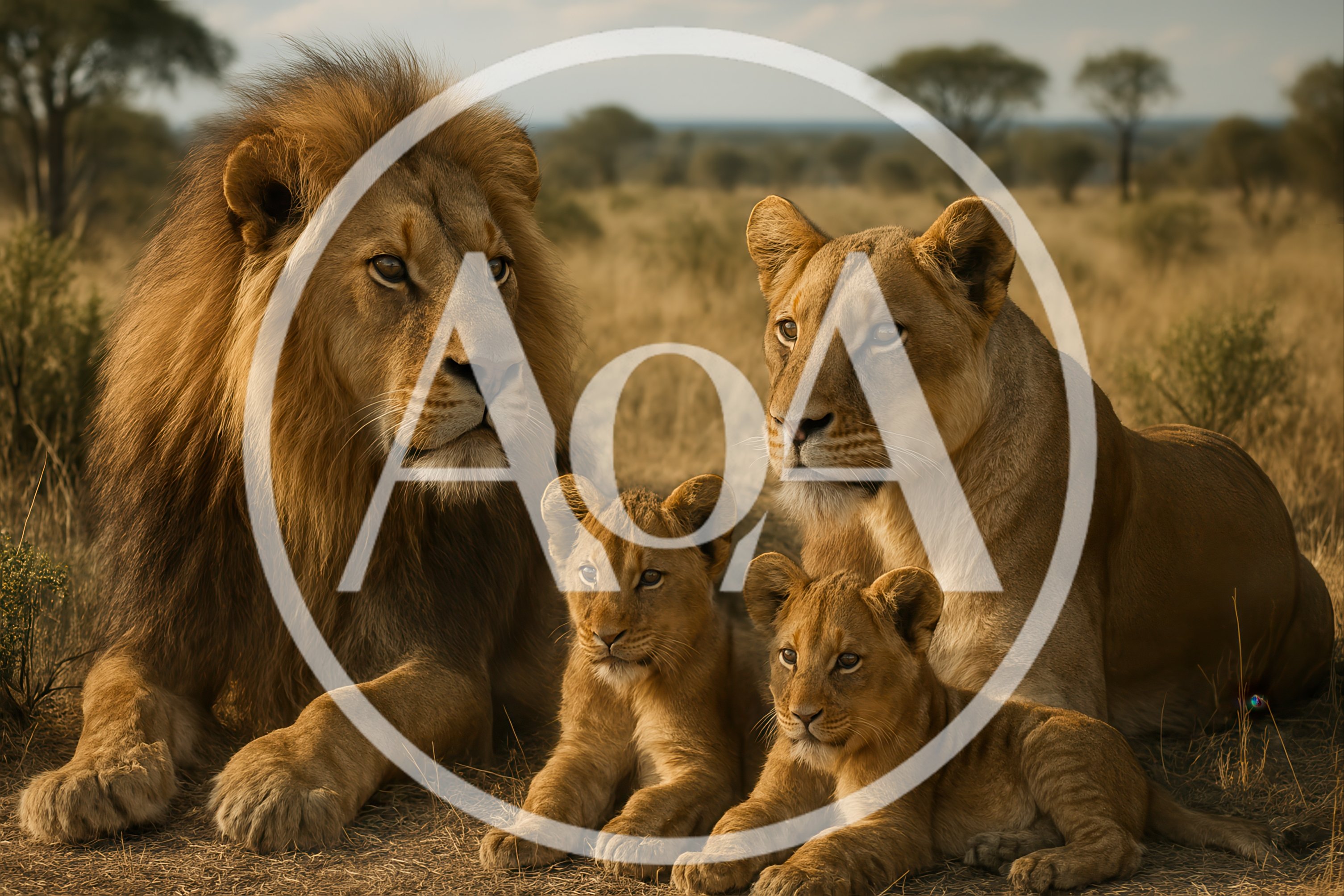 Lion Family Resting Together In The African Savanna