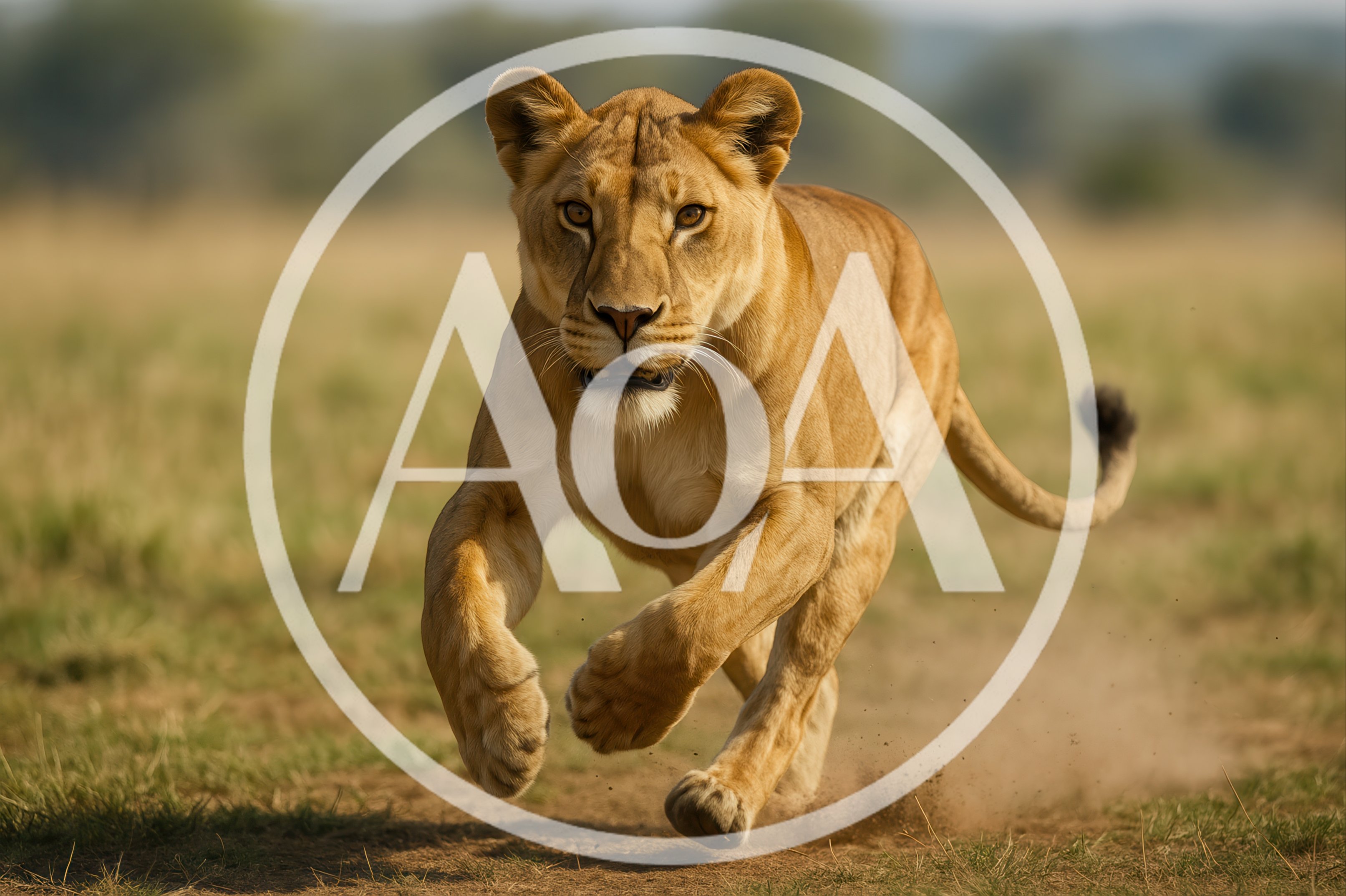Lioness Running Across The African Savanna