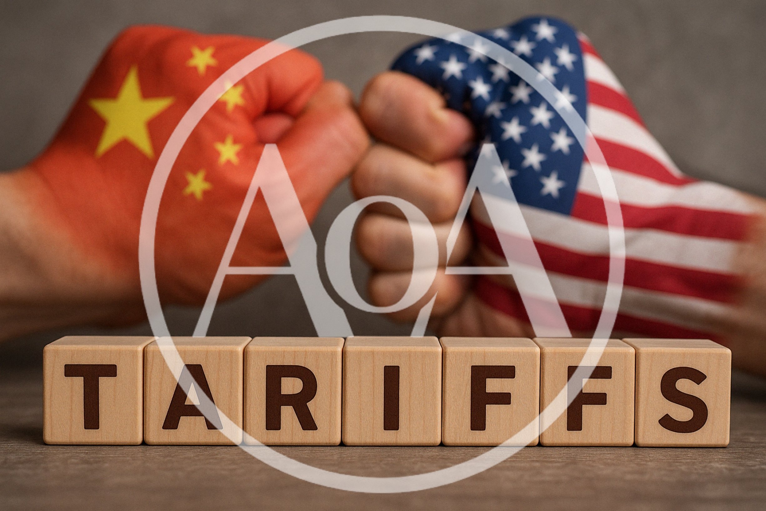 Fists Painted With Chinese And American Flags Facing Off