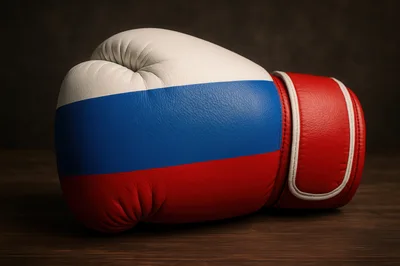 Russian Flag Boxing Glove on Wooden Surface
