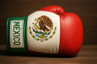 Mexican Flag Themed Boxing Glove On Wooden Surface