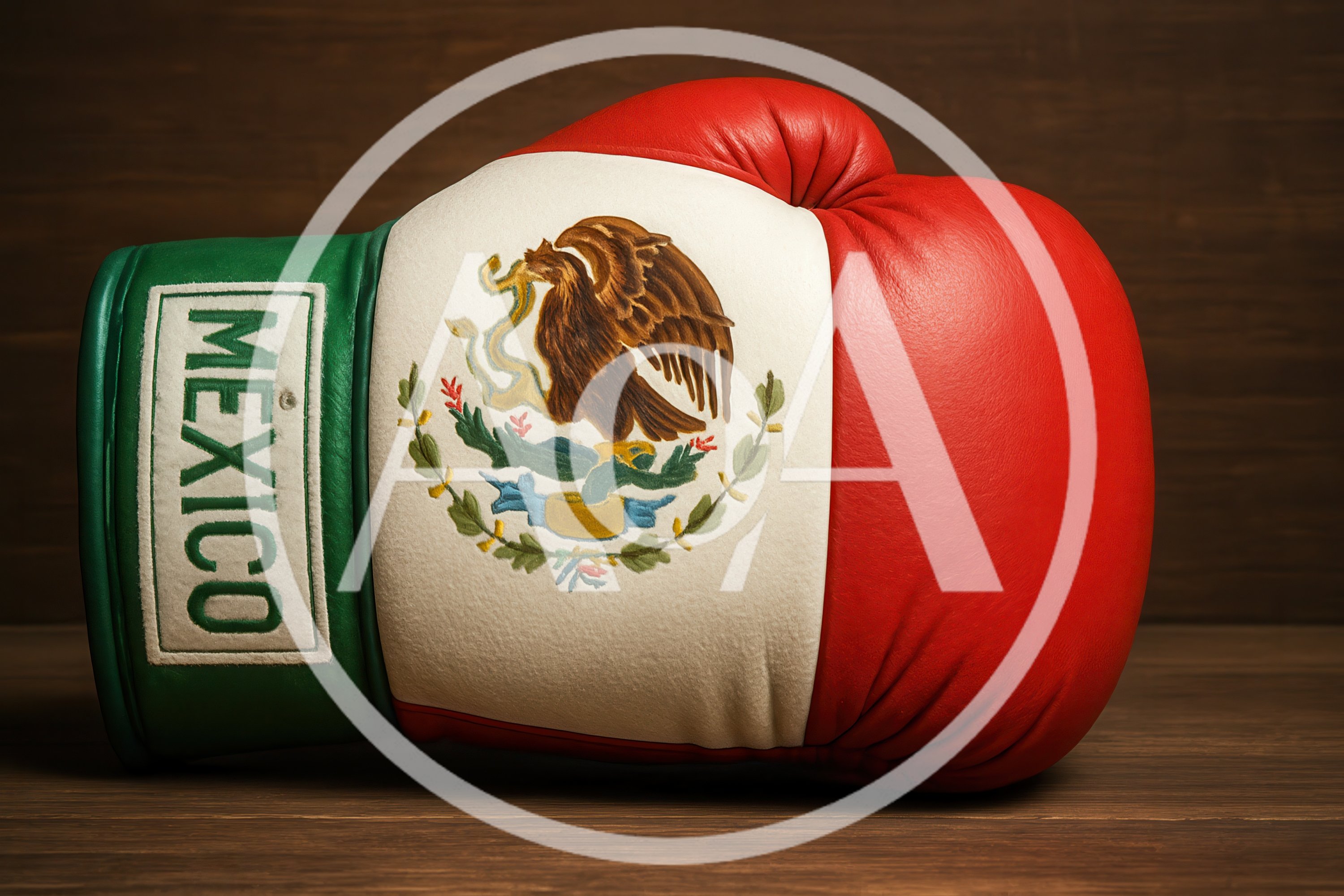 Mexican Flag Themed Boxing Glove On Wooden Surface