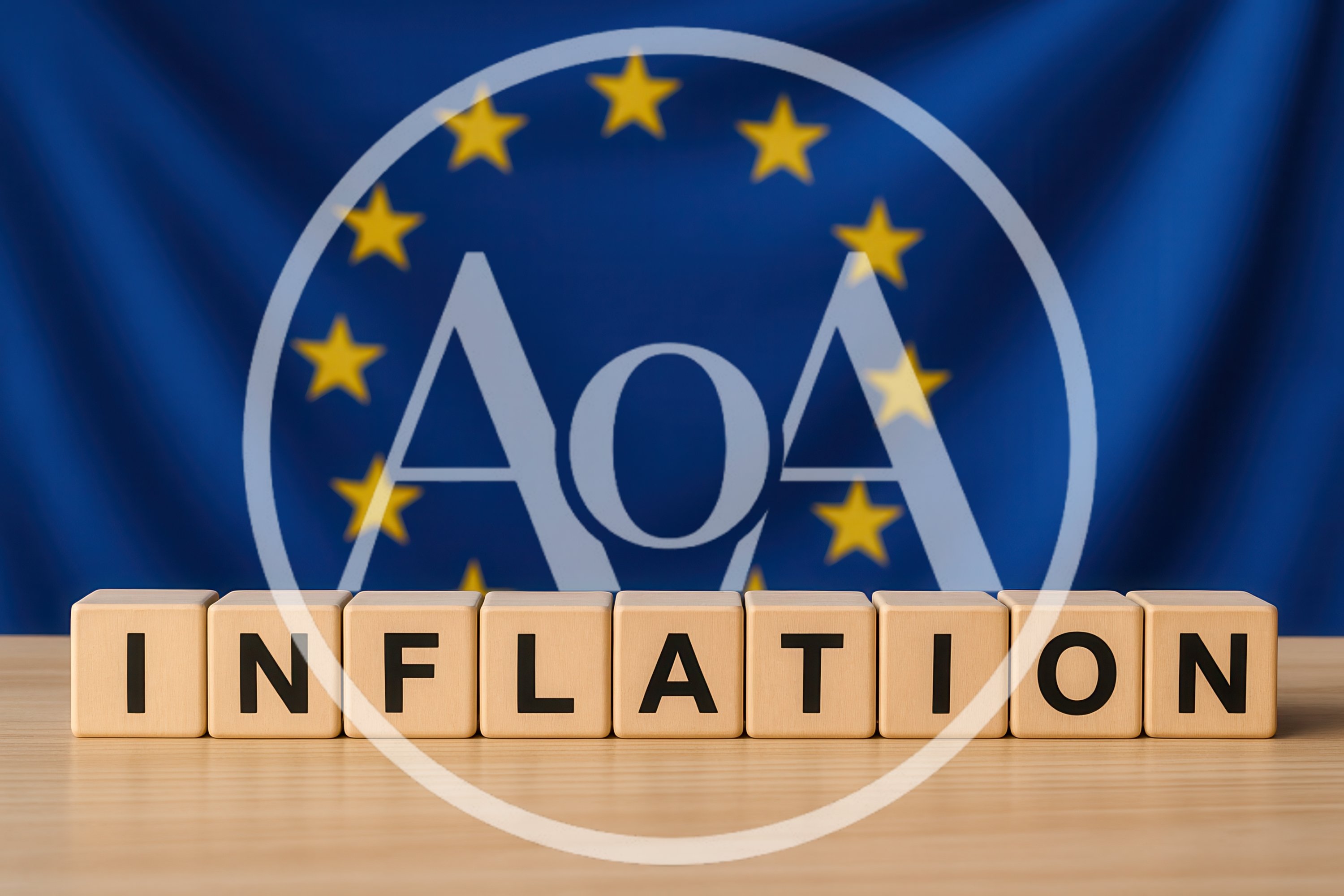 Wooden Blocks Spelling Inflation Against European Union Flag