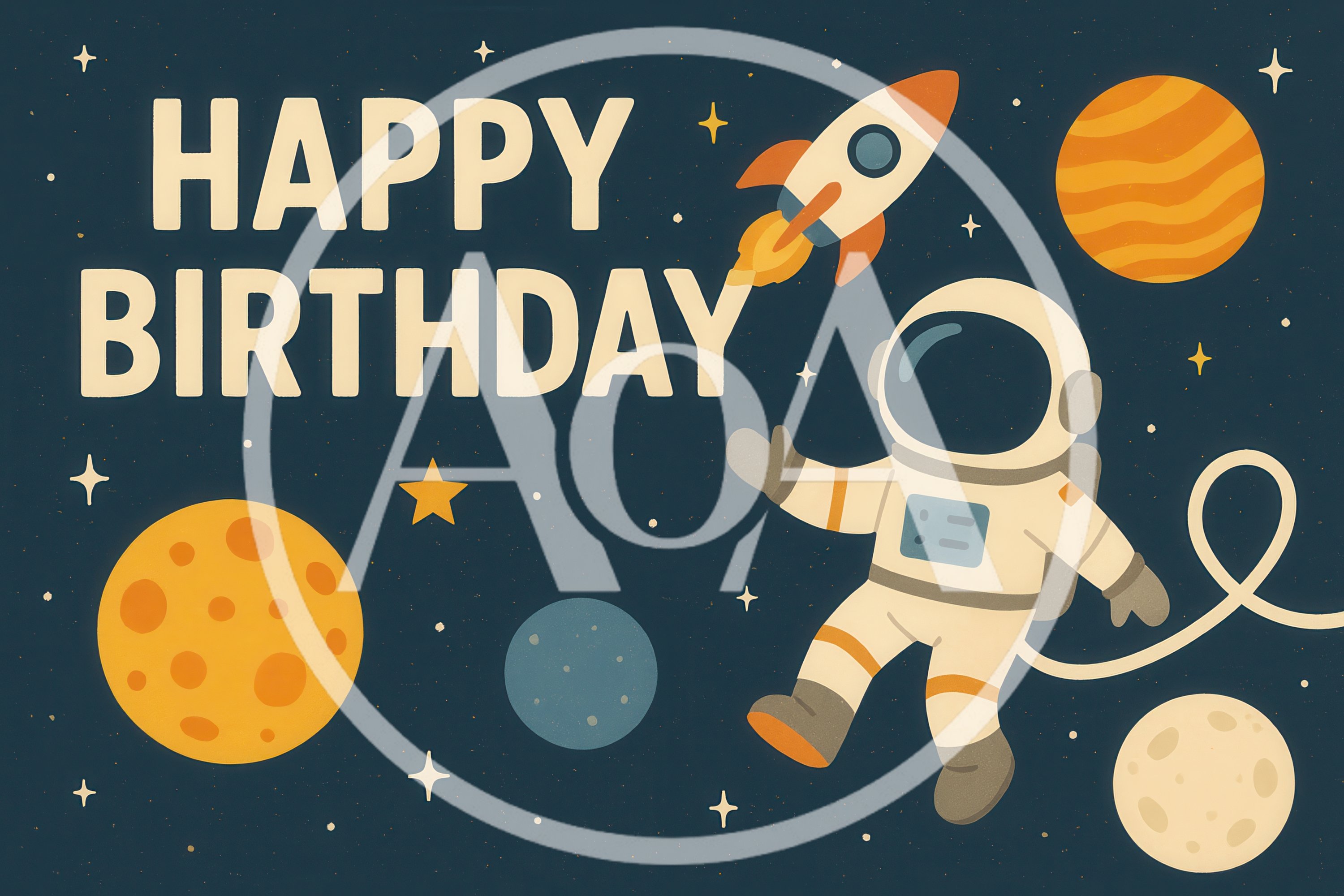 Happy Birthday Greeting Card With Astronaut And Space Elements