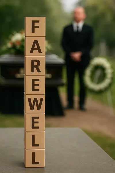 Wooden Blocks Spelling Farewell at a Funeral Service