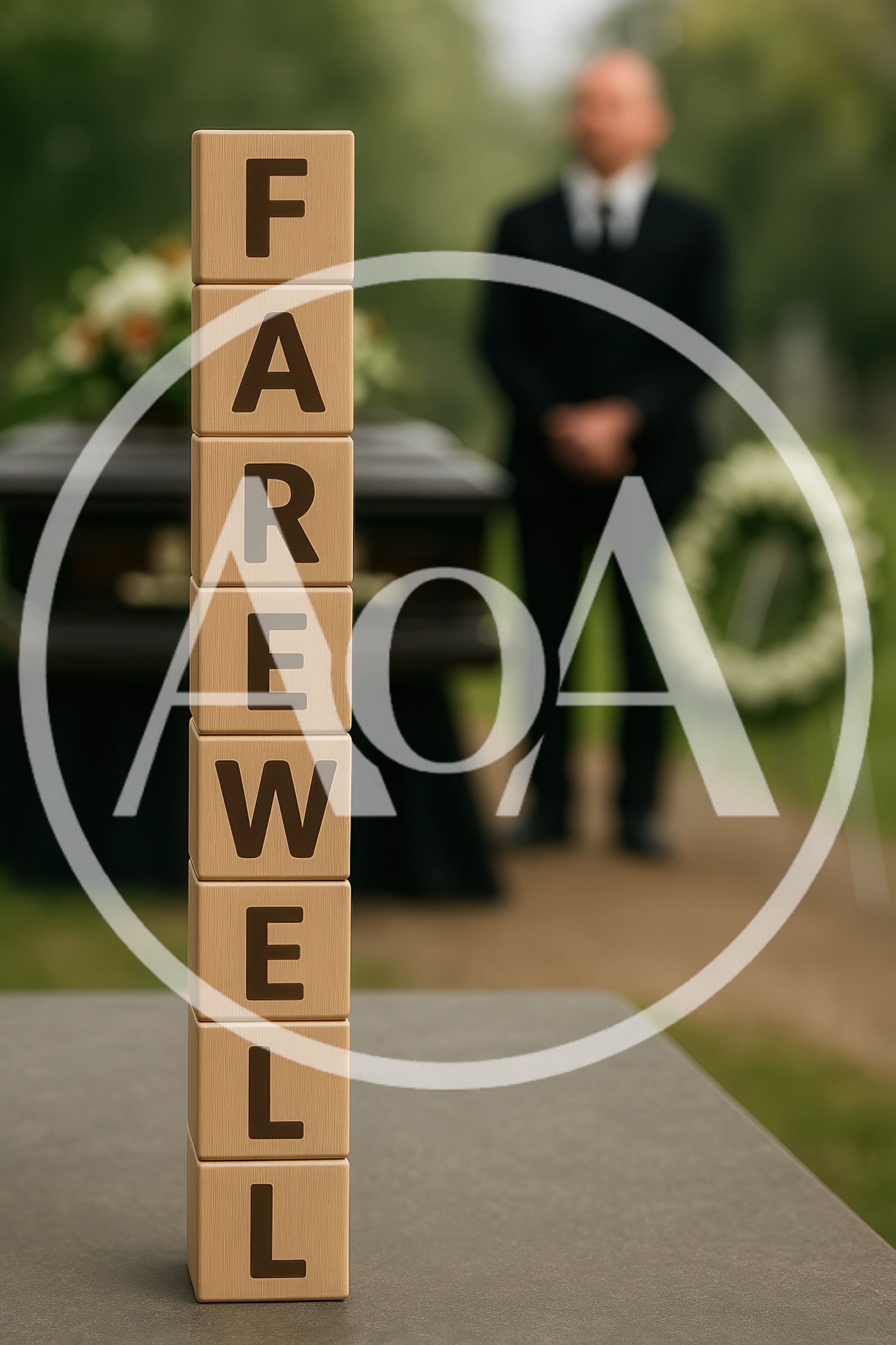 Wooden Blocks Spelling Farewell at a Funeral Service