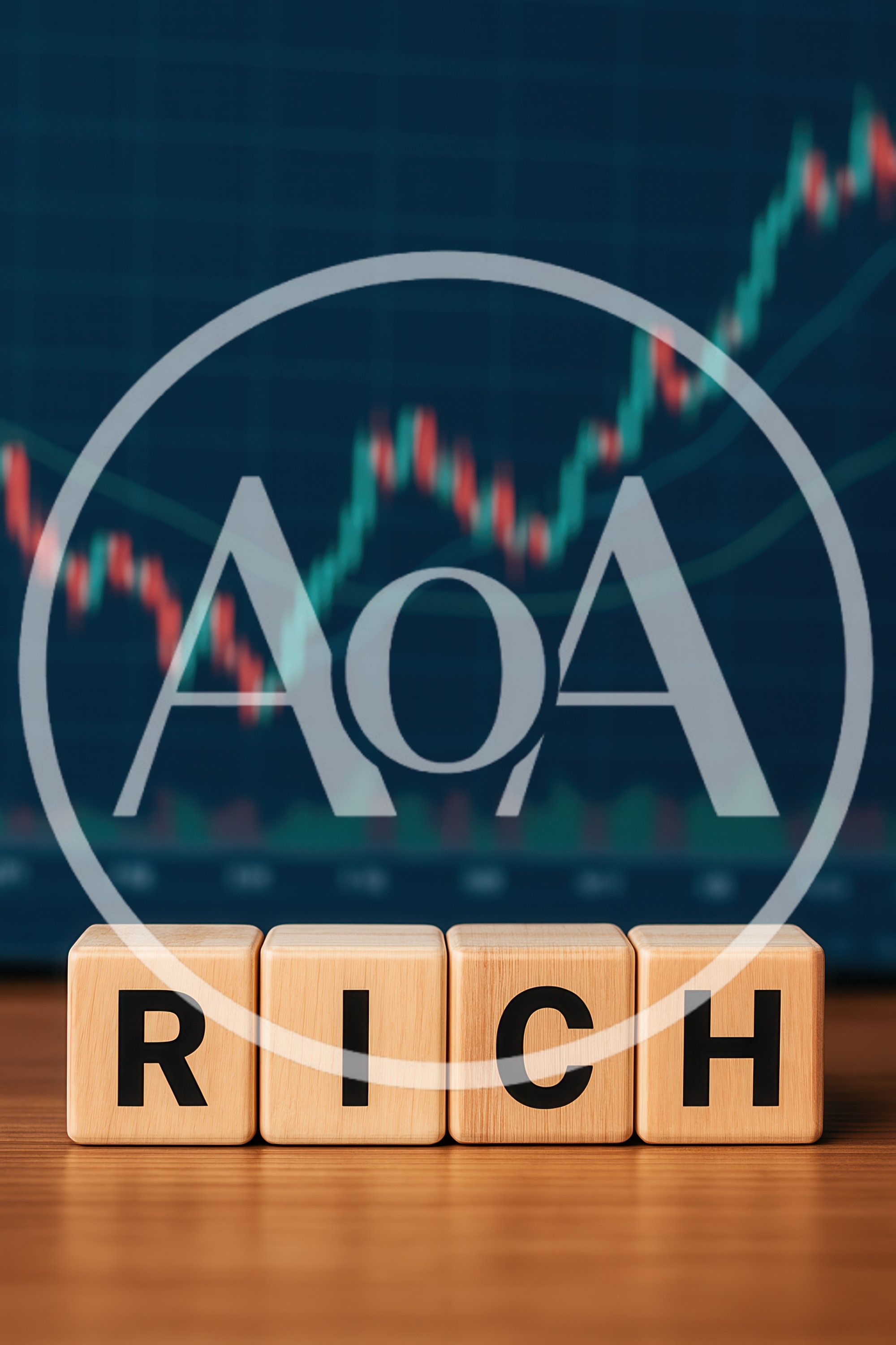 Wooden Blocks Spelling Rich In Front Of Stock Chart