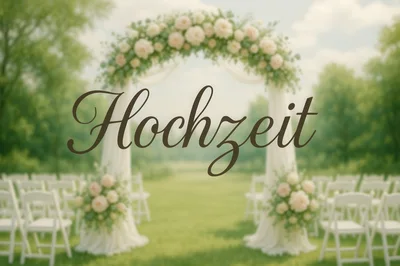 Outdoor Wedding Ceremony Setup With Floral Arch