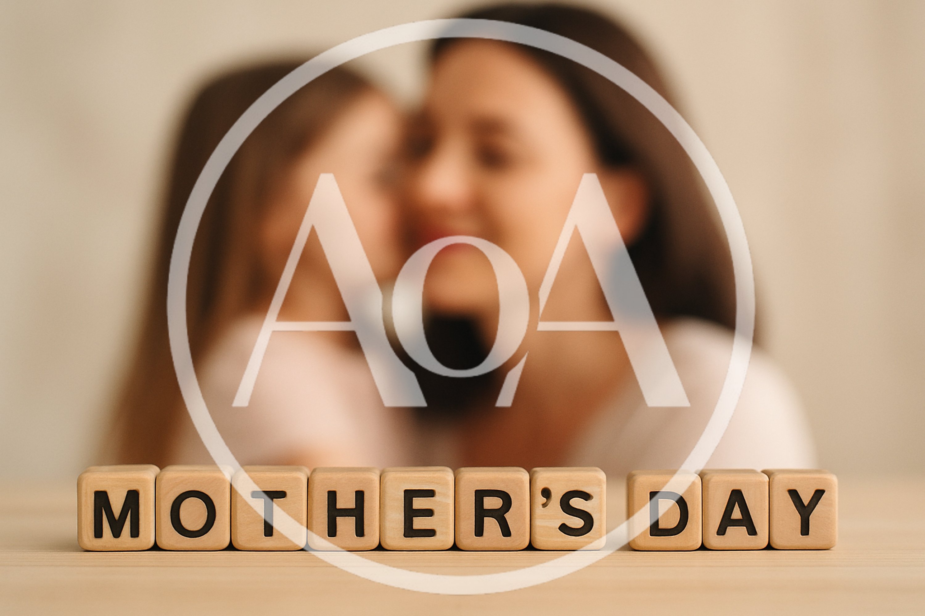 Wooden Blocks Spelling Mothers Day With Blurred Mother And Daughter