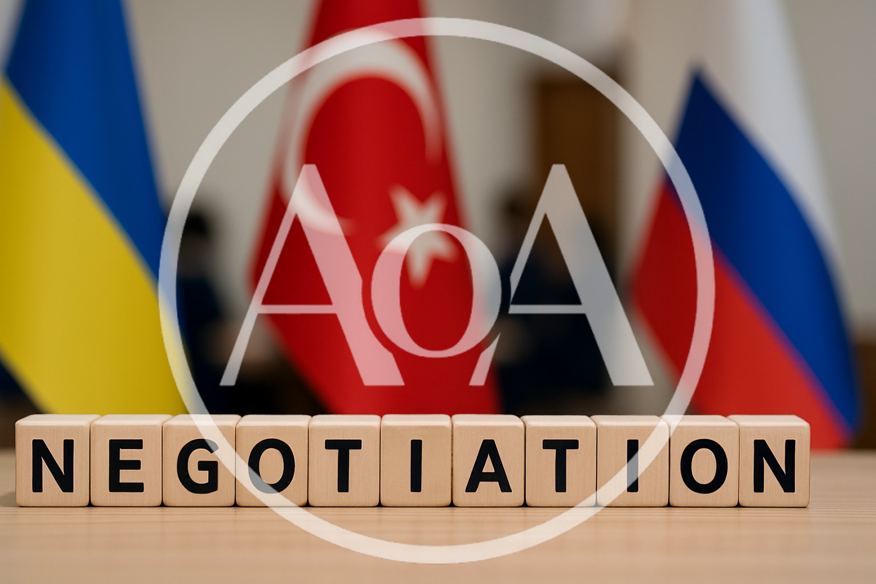 Wooden Blocks Spelling Negotiation With National Flags Background