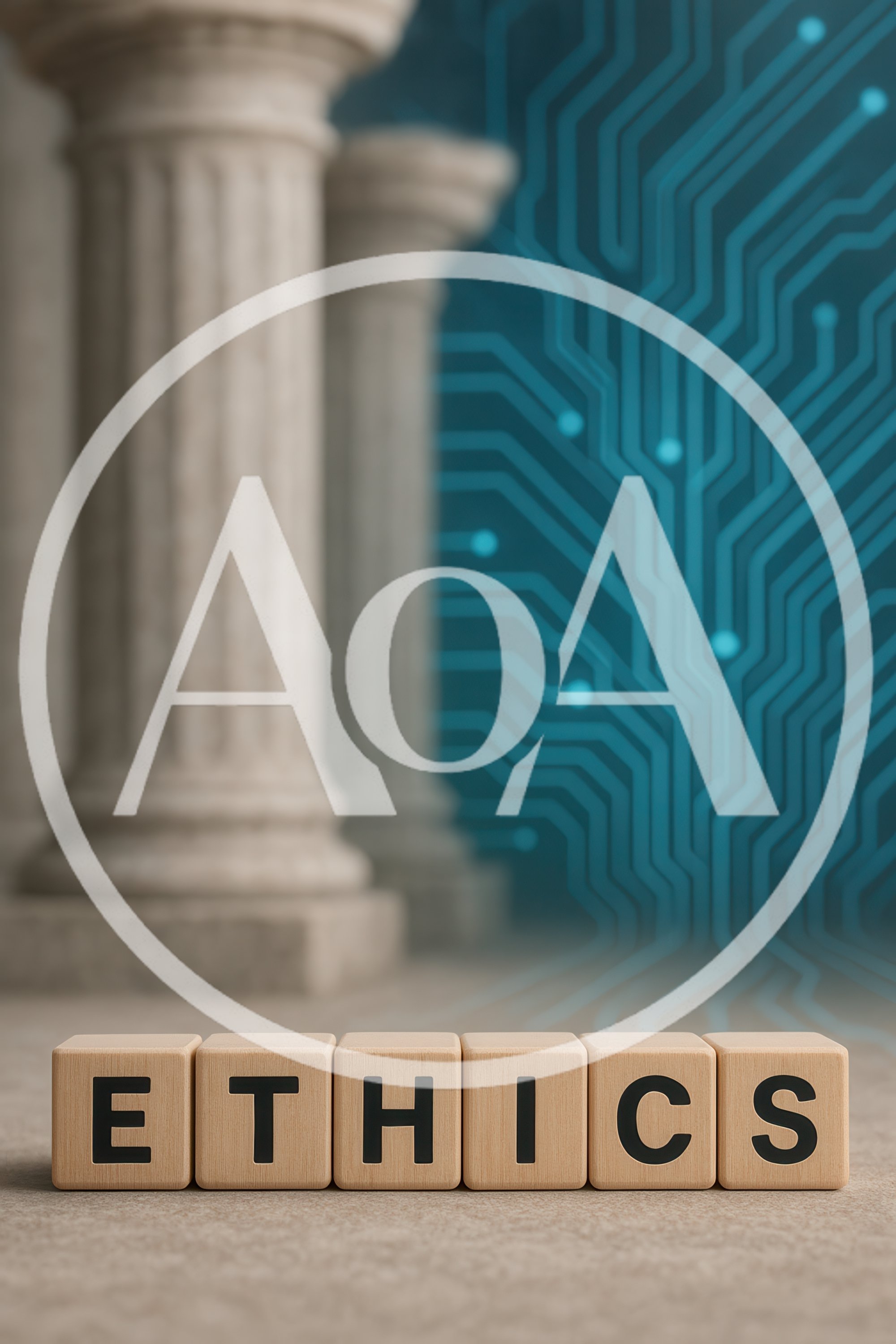 Wooden Blocks Spelling Ethics With Digital Circuit Background