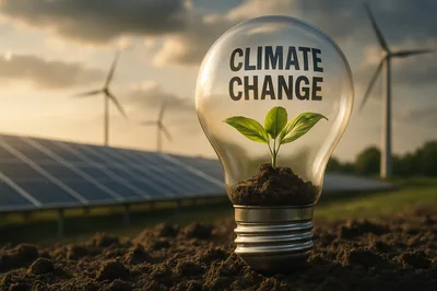 Light Bulb With Plant Symbolizing Climate Change Solutions
