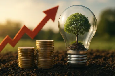 Green Energy Investment Concept With Coins And Lightbulb