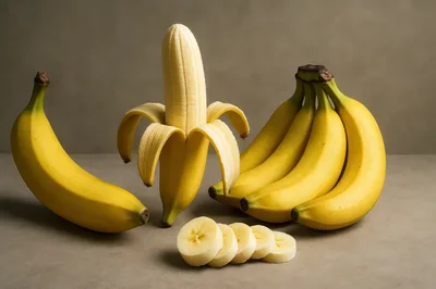 Fresh Yellow Bananas and Sliced Banana Pieces