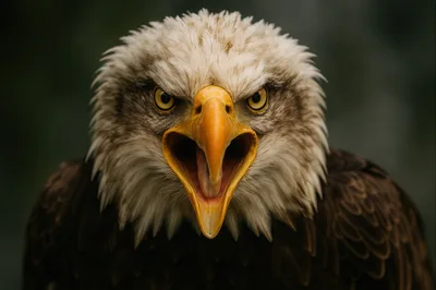 Close Up Portrait Of A Screaming Bald Eagle